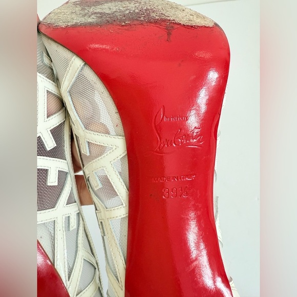 Christian Louboutin White Patent leather Tititata Mesh pointed toe pumps EU 39.5 - Picture 9 of 11